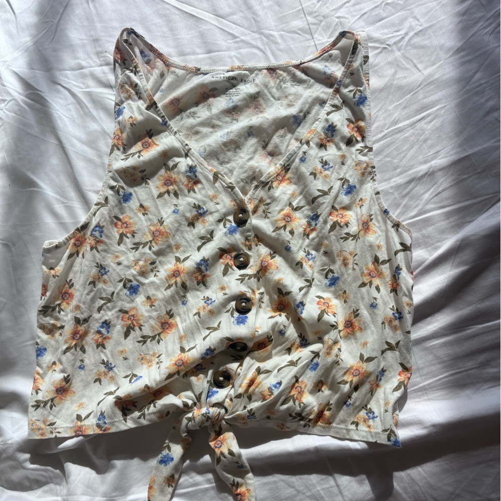 American Eagle Tie-Front Floral Tank